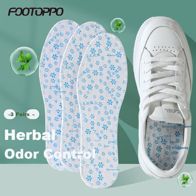 FOOTOPPO Herbal Deodorizing Insoles for Men, Summer Foot Odor Control, Sports Sweat-Absorbing Breathable Traditional Chinese Medicine Shoe Insoles for Me