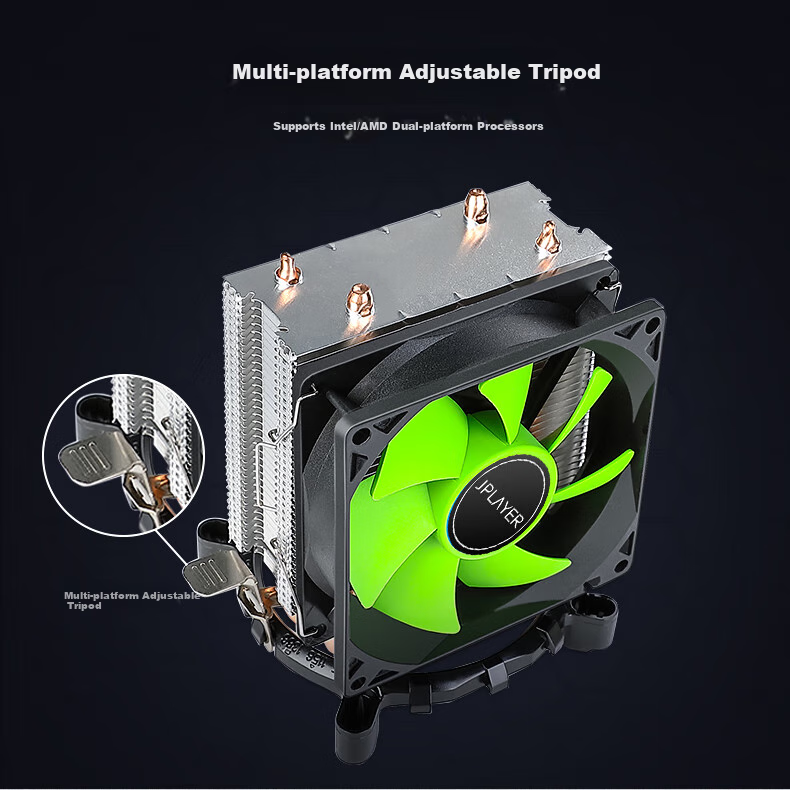 JPLAYER 2 Copper Tube 9cm Non-Glazed Fan CPU Cooling Radiator, Noise-Reducing Fan (AMD/Intel Multi-Platform/Silicon Gel Included) 6