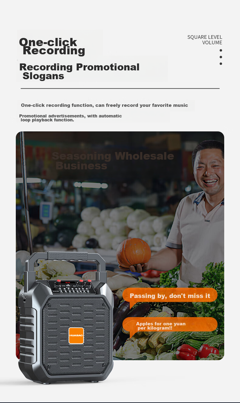 Huabao 1052 Sound Card Version Wireless Bluetooth Speaker with High Volume for Outdoor Square Dancing, Small Portable Handheld Speaker for Home Use, Street Vending, And Cash Collection with Voice Broadcast Functio 8