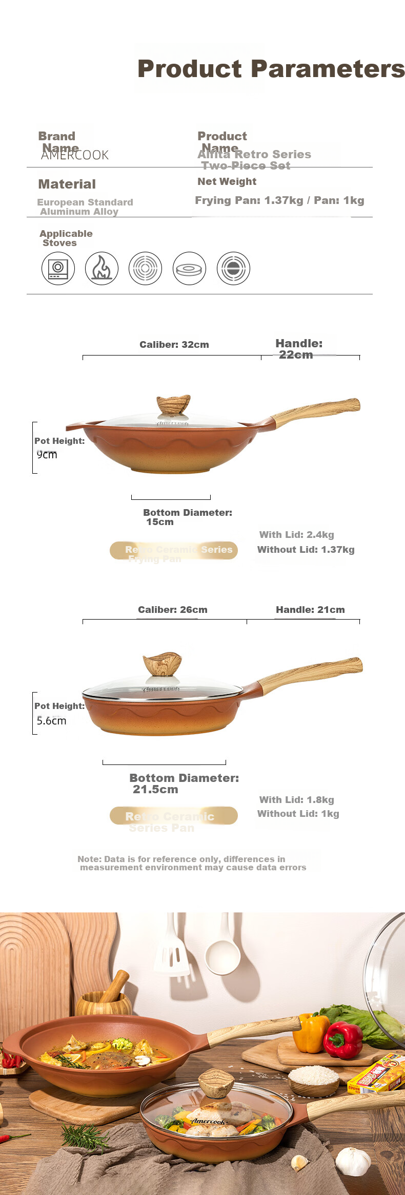 Amercook Alfitat Clay Pot Set, Non-Stick Wok, Flat-Bottom Frying Pan, Amier Cookware Two-Piece Set, Suitable for Induction And Gas Stoves 8
