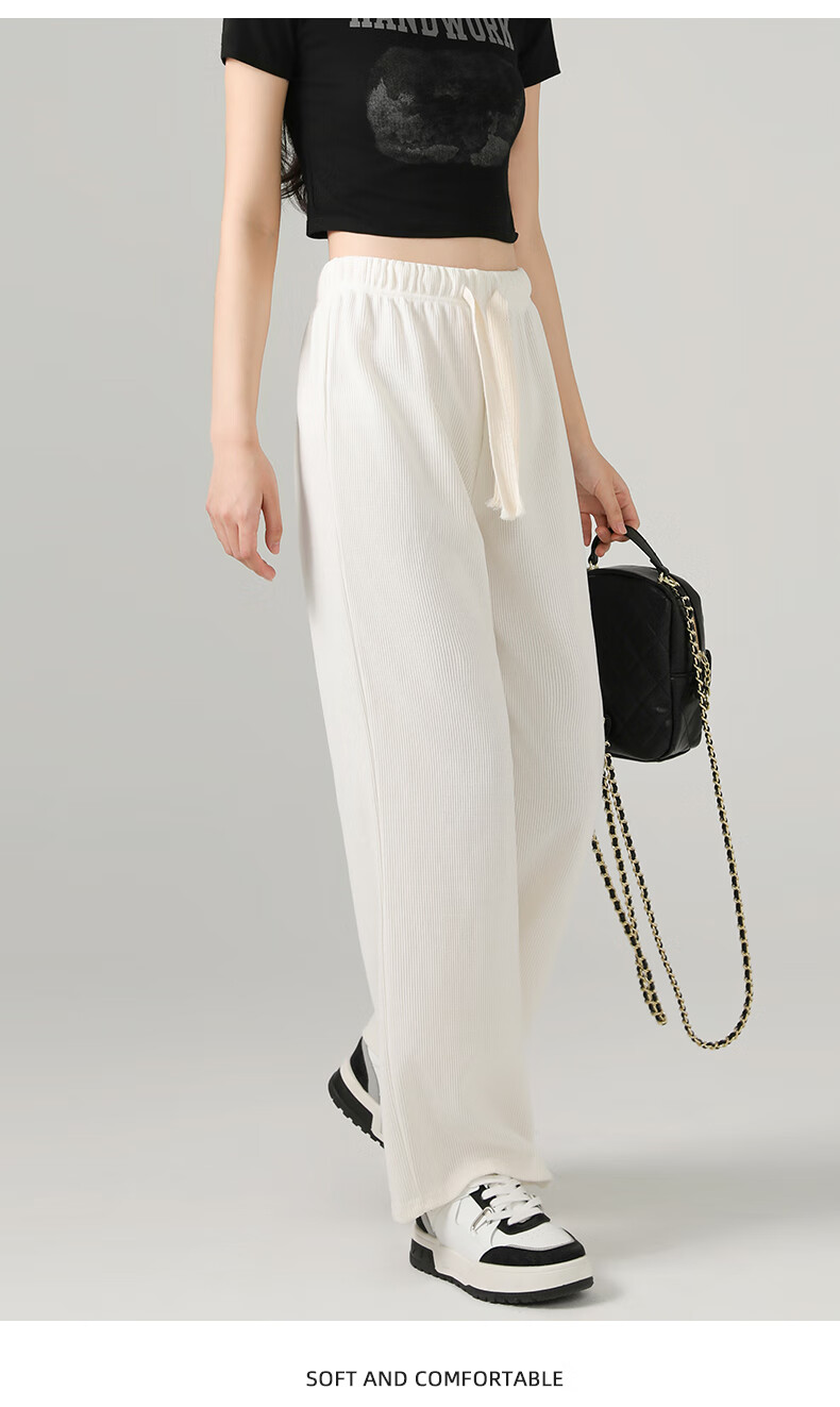 Jeanswest Women's Casual Pants, Chenille Wide-Leg Trousers, Spring And Summer Draping Lazy Style Slimming Straight-Leg Pants, Fashionable Versatile Trousers for Wome 12