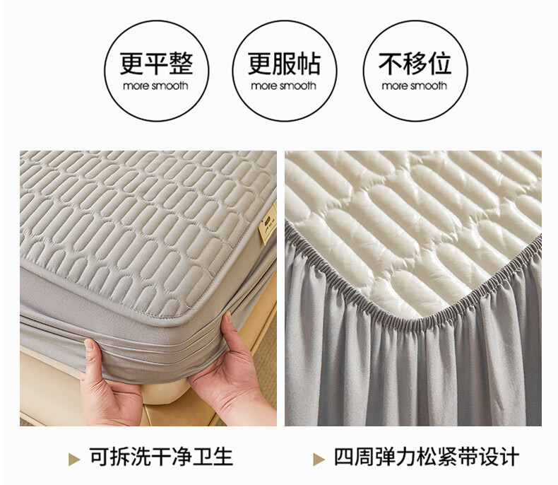 Grace Class A Fabric Waterproof Fitted Sheet, Washable Single-Layer Mattress Protector Cover, 1.8 Meters, Silver Gray 6