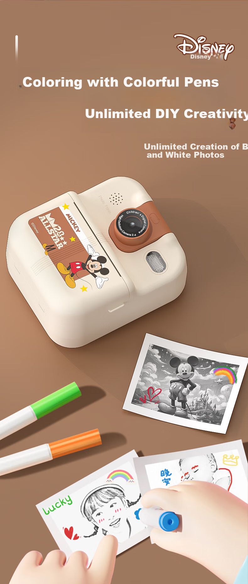 Disney Children's Camera, Instant Print Error Printer for Students, Photo-Taking Travel-Specific Camera, Doodle Colorful Gift for Boys And Girls' Birthday Toys, HD02 Mickey Mouse 6