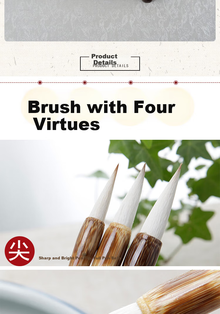 Fenshang Four Treasures of The Study Wolf Hair Brush - Jinlang No. 2 Grade Regular Script, Cursive Script, Freehand And Fine Brush Chinese Painting Brush for Students Calligraphy And Painting Use Sharp Tip 4.5cm 4