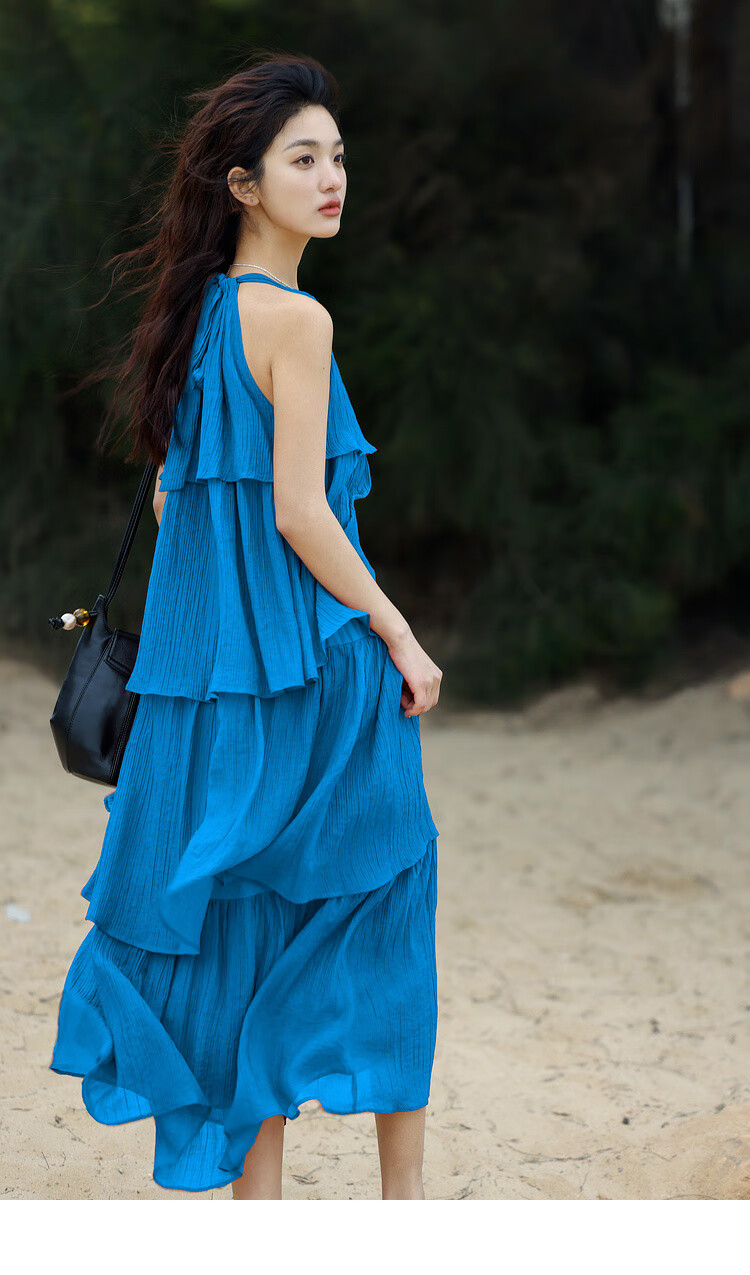 Dme [Heavy Workmanship Layered Spaghetti Strap Dress], Summer Vacation Style, Retro Brick Red, Elegant Cake Skirt 21
