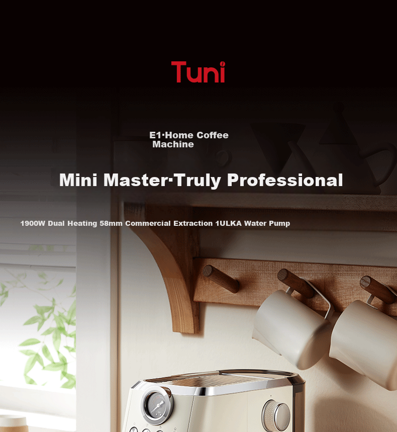 Tuni [Consult Customer Service for Surprises] E1 Compact Home Coffee Machine, Italian Espresso, Semi-Automatic Steam Milk Frother And Latte Art Maker, with Dual Heating System 1