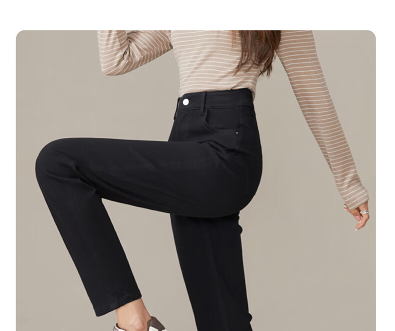 ESE-Y Spring 2025 New Slim-Fit Straight-Leg Pants, Dark Blue Denim Jeans for Women, Black, Size 26 13