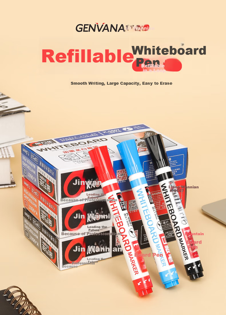 Genvana Black Refillable Whiteboard Markers, 10 Pcs/box, for Office Meetings, Erasable, G-634 2