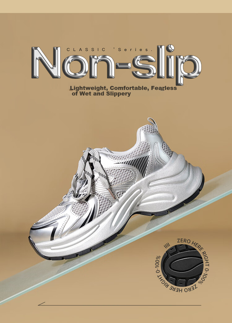 ZHR Dad Shoes for Women, Trendy And Cool, Thick-Soled Height-Increasing Versatile Women's Shoes, Mesh Splicing Silver Sneakers, JT82 Silver, Size 35 8