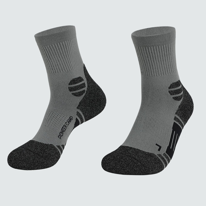 Pioneer Camp Outdoor Socks 7A Antibacterial Hiking Unisex Moisture-Wicking Mid-Calf Sports Socks Rock Gray 22-24CM