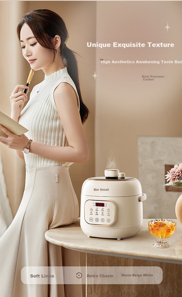 Bear Electric Pressure Cooker, Home Use, 2L Mini Electric High-Pressure Cooker, Rice Cooker, Small 1-3 Person Pressure Rice Cooker, Stewing Multi-Functional Rice Cooker, YLB-A20X2 3