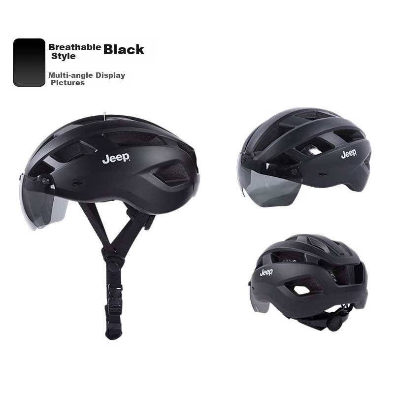 Jeep Integrated Bicycle Helmet with Goggles, One-Piece Molded Design, Unisex Breathable Mountain And Road Bike Safety Helmet