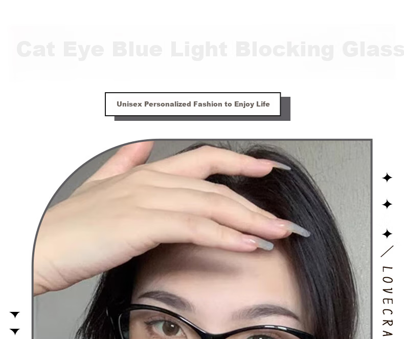 LOVECRAFT Black, Plain Women's Retro Anti-Blue Light Flat Eyeglass Frames, European And American Round Face Ultra-Light Cat Eye Glasses 1