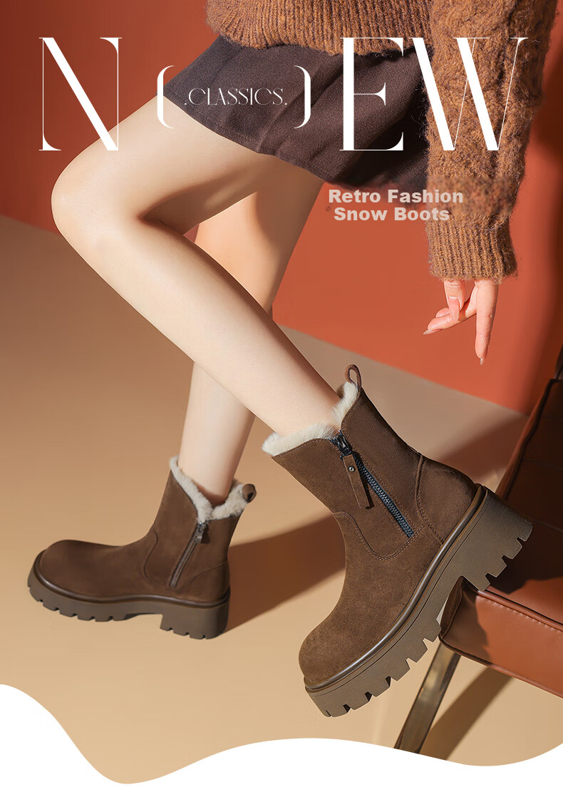 DAPHNE Women's Snow Boots with Fleece Lining And Thick Soles, Northeast-Style Cotton Shoes, Short Boots for Women, 4023608073, Coffee Color, Size 39 1