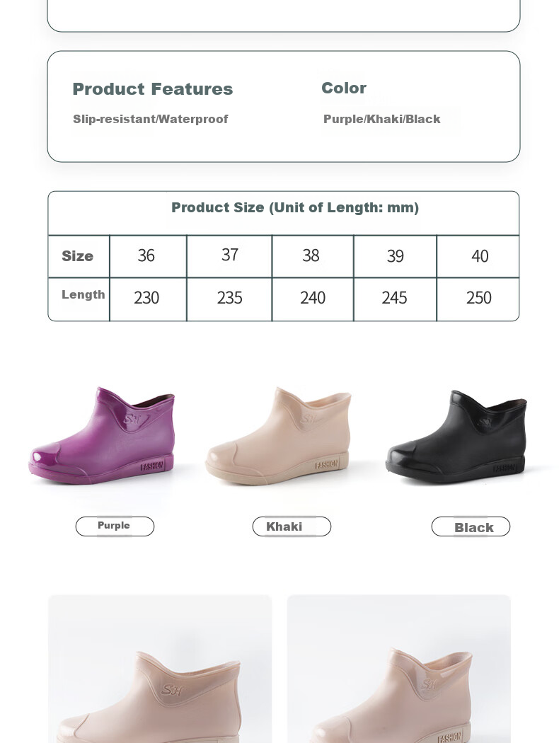 FOOTOPPO Women's Short Rain Boots, Water Shoes, Waterproof Rubber Shoes, Non-Slip Overshoes for Women, Adult Rain Boots 14