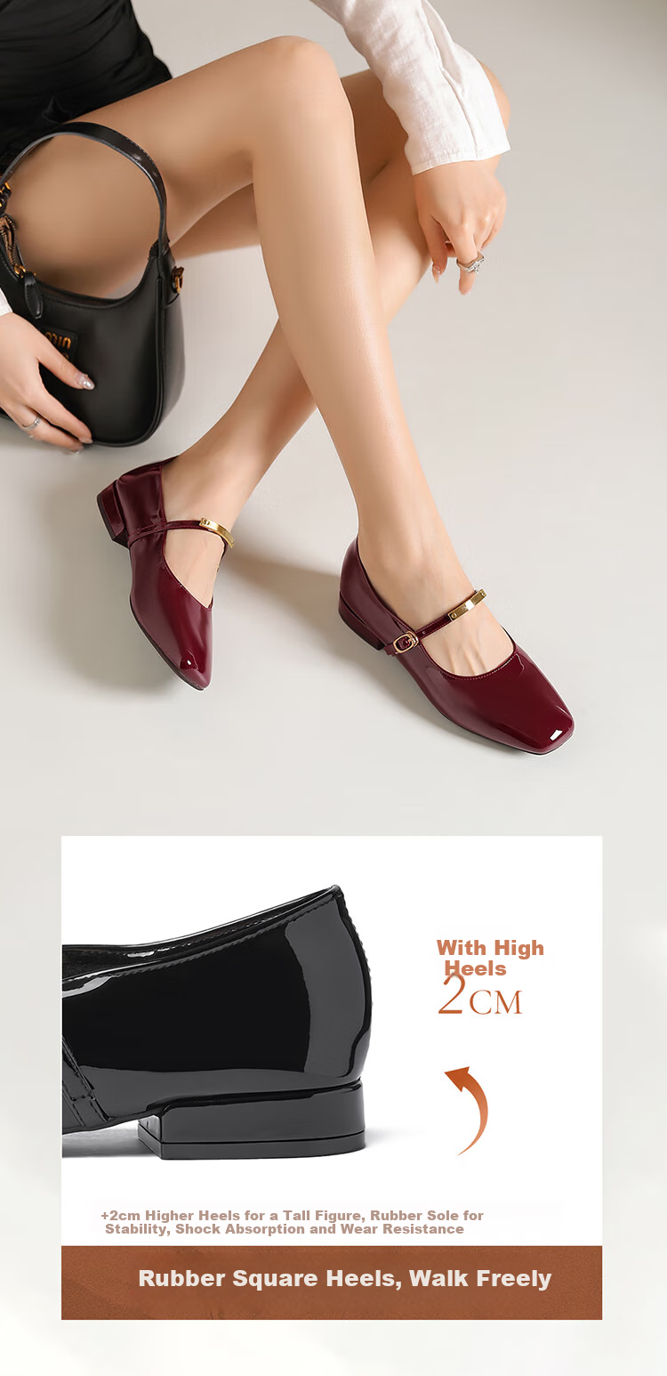 Josiny Single Shoes, 2026 Spring New Red Retro Hepburn Style Leather Shoes, Shallow French Mary Jane Shoes, Deep Red, Size 37 4