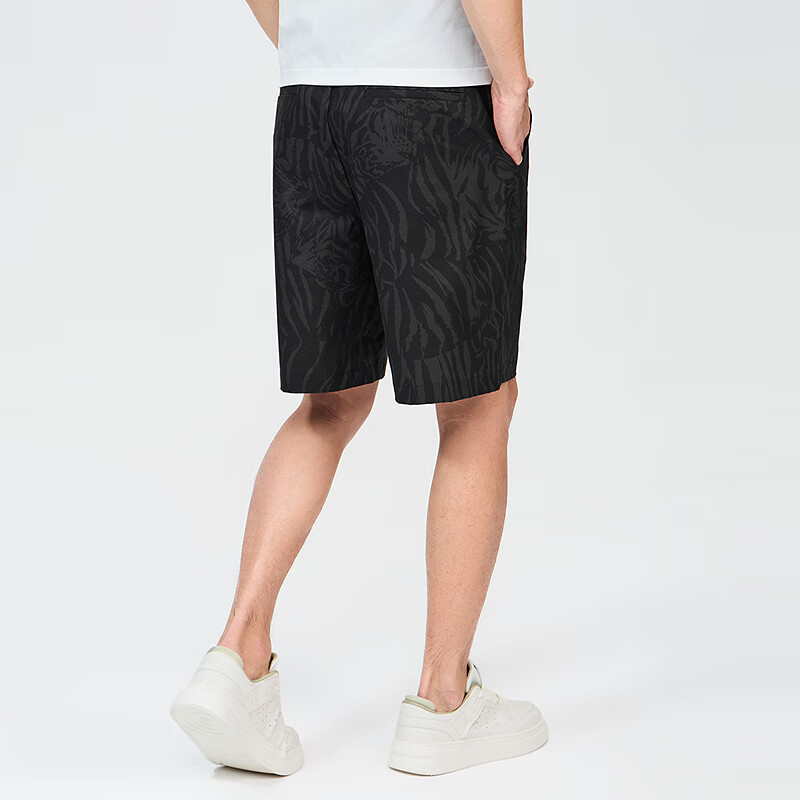 DANCING WOLVES [Tiger Pattern All Over] Summer Trendy Versatile Loose Men's Casual Shorts, 001 Black, Size 28