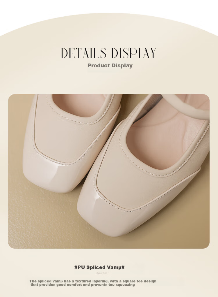 ZHR Mary Jane Shoes for Women, Elegant Shallow Mouth Chunky Heel Pumps, Square Toe Women's Shoes, K283, Beige, Size 36 6