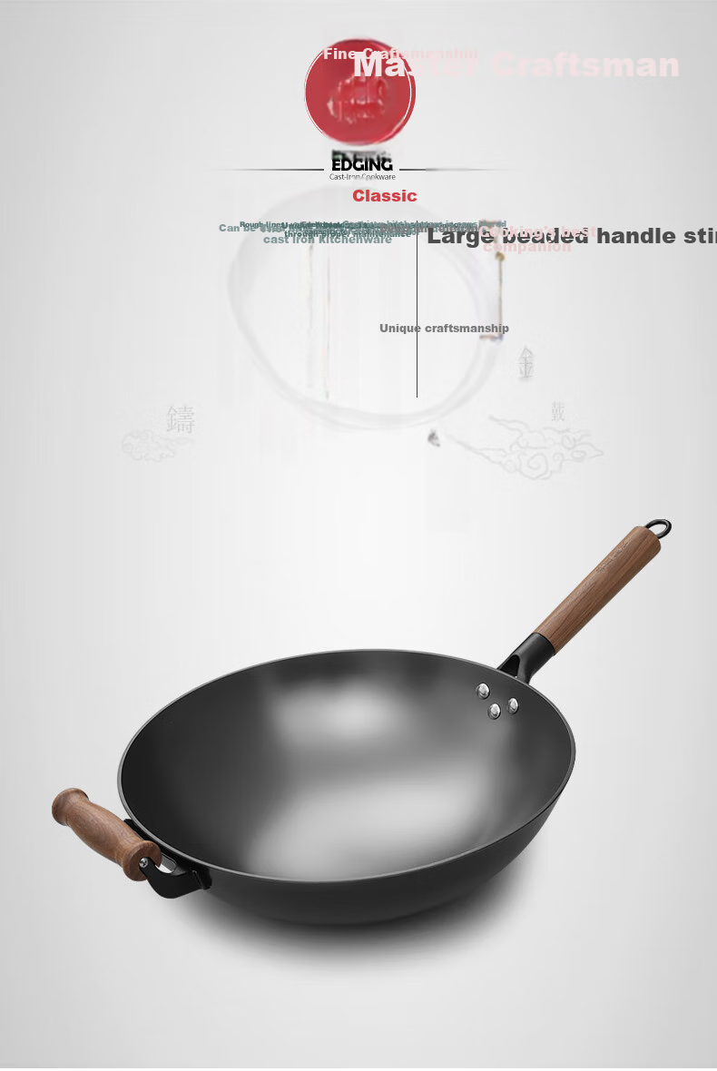 Dianjiang Uncoated Cast Iron Wok, Large Deep Round Bottom, Non-Stick And Rust-Resistant, for Home Use, 36cm Single Handle Frying Pa 1