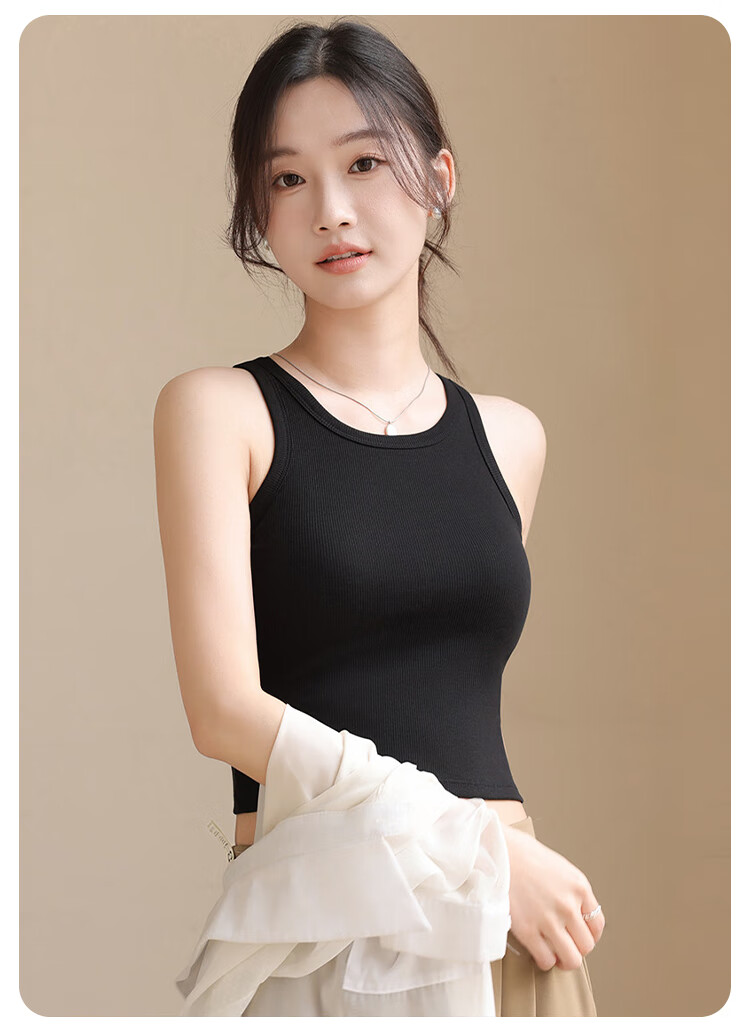 MiiOW Women's Camisole Tank Top with Built-In Bra Pads, Sleeveless Undershirt for Layering Or Outerwear, Solid Color Top, Black, XL 7