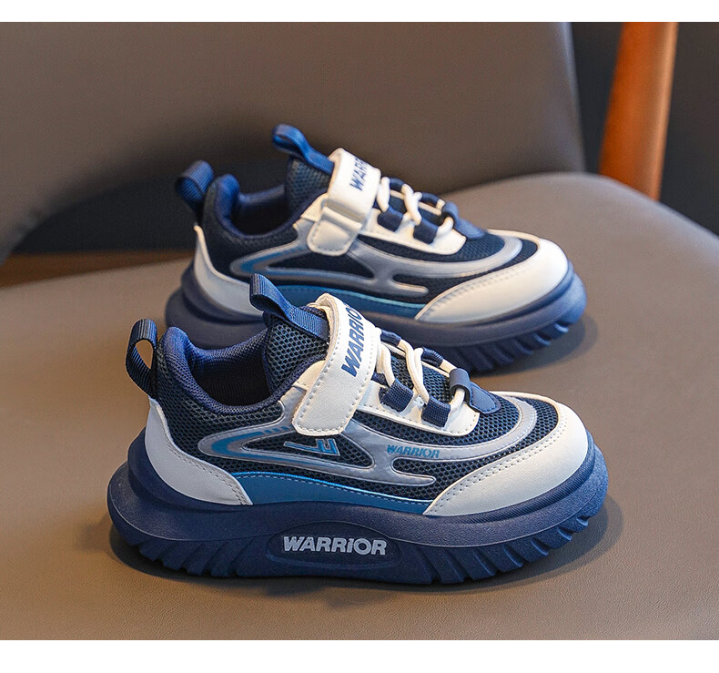 Warrior Boys' Shoes, Spring And Autumn Style, Mesh Breathable Soft-Soled Children's Sneakers WZ(CL)-0965, Navy Blue/beige/light Blue, Size 33 5