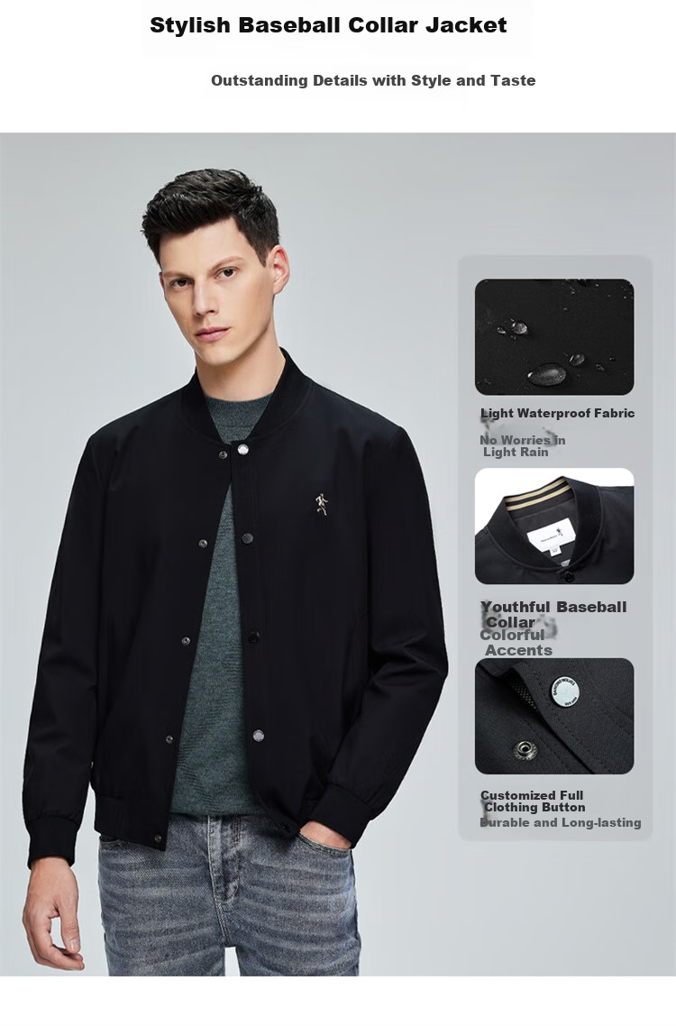 DANCING WOLVES [Custom Lining] Commuter Baseball Jacket, Easy-Care Men's Outerwear, 103 Gray Blue, M (170) 2