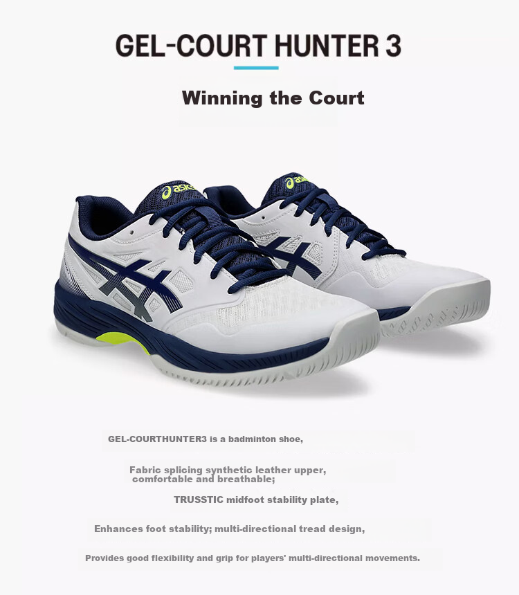 ASICS Men's Court Hunter FF 1071A111-101 White Black 41.5 Cushioning Breathable Badminton Shoes 1