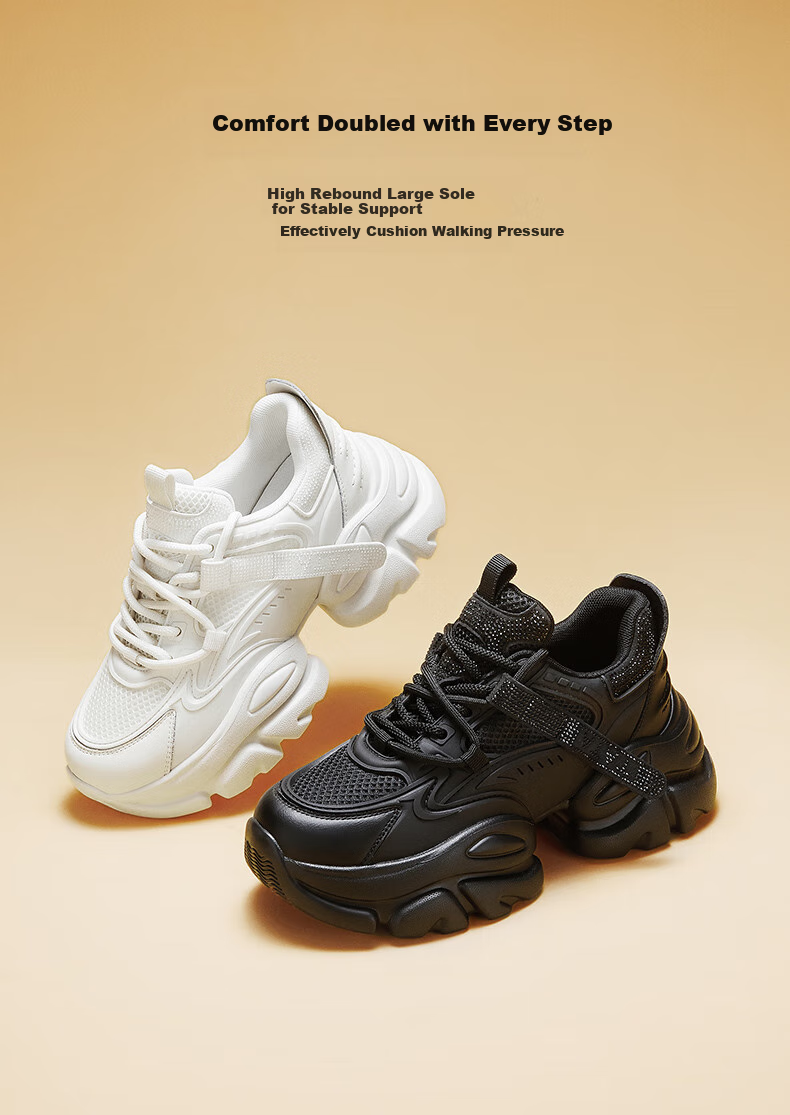 TATA TATA Bubble Cream White Dad Sneakers Women's Height Increasing Casual Shoes Thick Sole AM5 Black (Single) Size 38 4