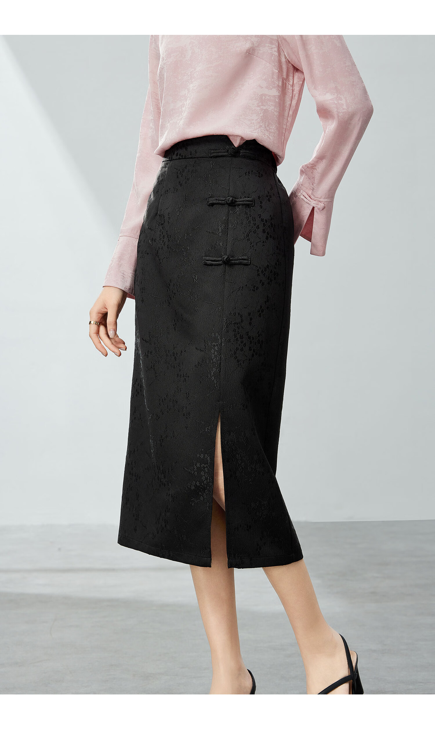 Fan Qin New Chinese-Style Textured Straight Skirt, Early Autumn National Style High-Waist Skirt, Slimming Versatile, 441Q72601, Black, L 21