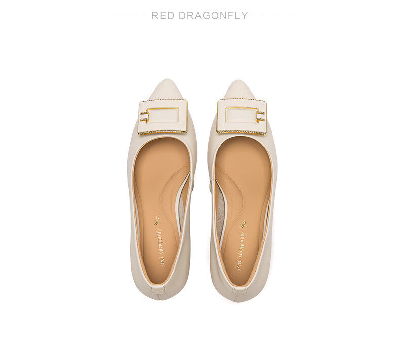 RED DRAGONFLY Chunky Heel Women's Pumps, Spring Cowhide Pointed Toe High Heels, Professional Leather Shoes WLB15315 Beige 39 5