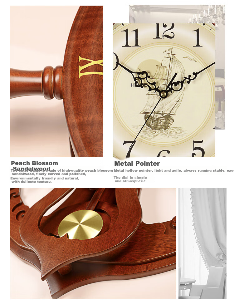 Hense Creative Rudder Wall Clock, Living Room Wall-Mounted Clock, Wall Clock, Dining Room Quartz Clock, HP39 Brown, 66cm 6
