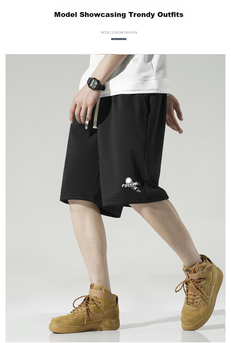 Foss Phil Men's Shorts, Summer Loose Casual Trendy Thin Beach Shorts, Sports Pants, Men's Trousers FPD01 Black 3XL 8