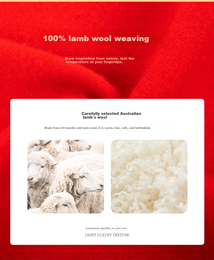 Hengyuanxiang Pure Wool Scarf for Men And Women, Autumn And Winter Warmth, Bright Red New Year Gift, Zodiac Year Chinese Red Blessing Gift 4