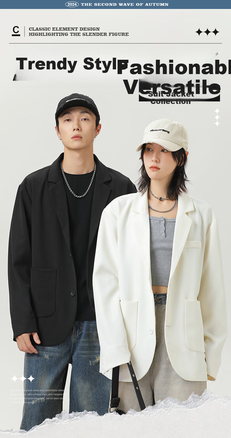 MMOPTOP Advanced Feel Suit Jacket for Men, Spring And Autumn Season, Couple's Solid Color Loose Casual Blazer, 2516 Matte Black XL 1