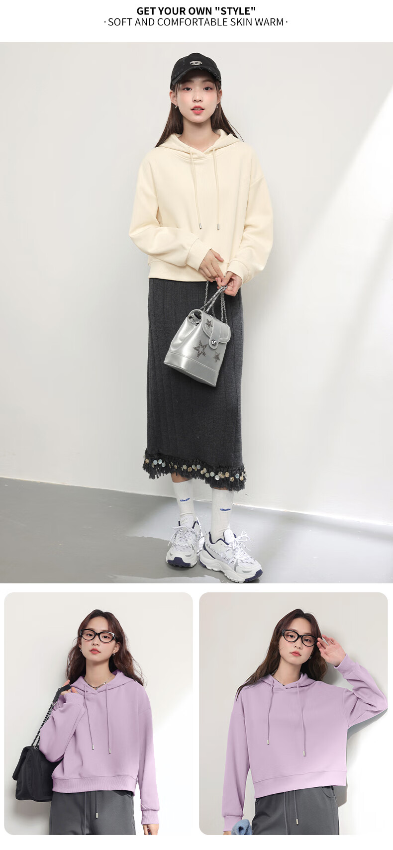 MJ STYLE Fashion Casual Women's Outfit, Spring And Autumn 2026 New Style, Solid Color Skin-Friendly Comfortable Sportswear Series, Complete Set of Hoodie And Sweatpants 6