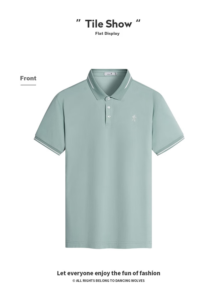DANCING WOLVES [Cool Ice Mint] Summer Casual Cool-Feeling Men's Short-Sleeve POLO Shirt, 103 Gray Blue, Size 185 11