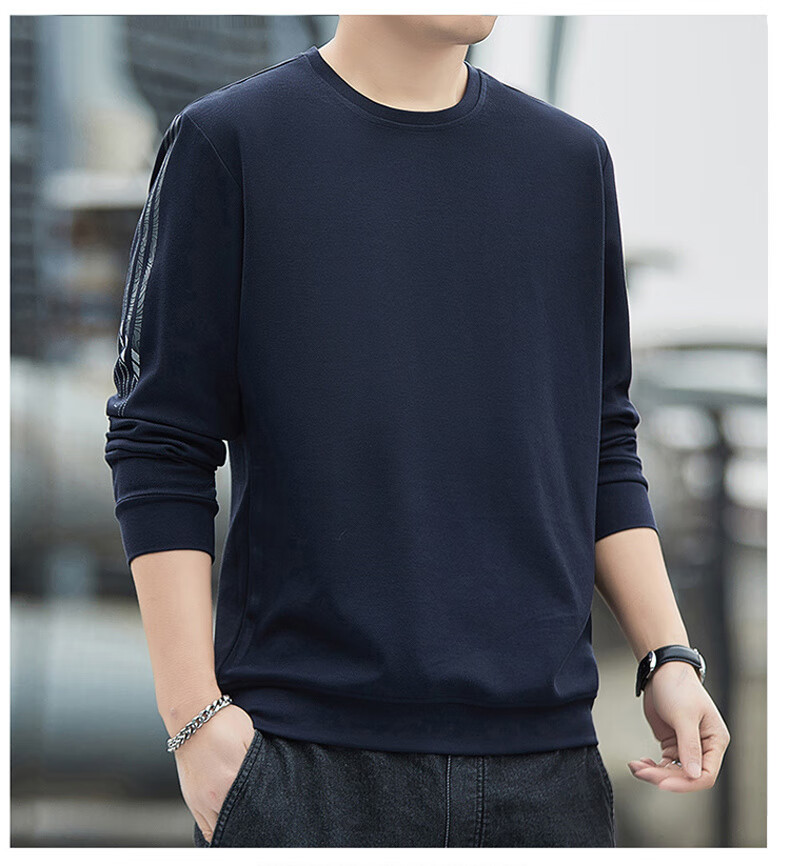 ROMON Men's Sweatshirt, Spring And Autumn Round Neck Loose High-End Long-Sleeve T-Shirt, Comfortable Base Layer Jacket for Men, 8939 Dark Gray 2XL 12
