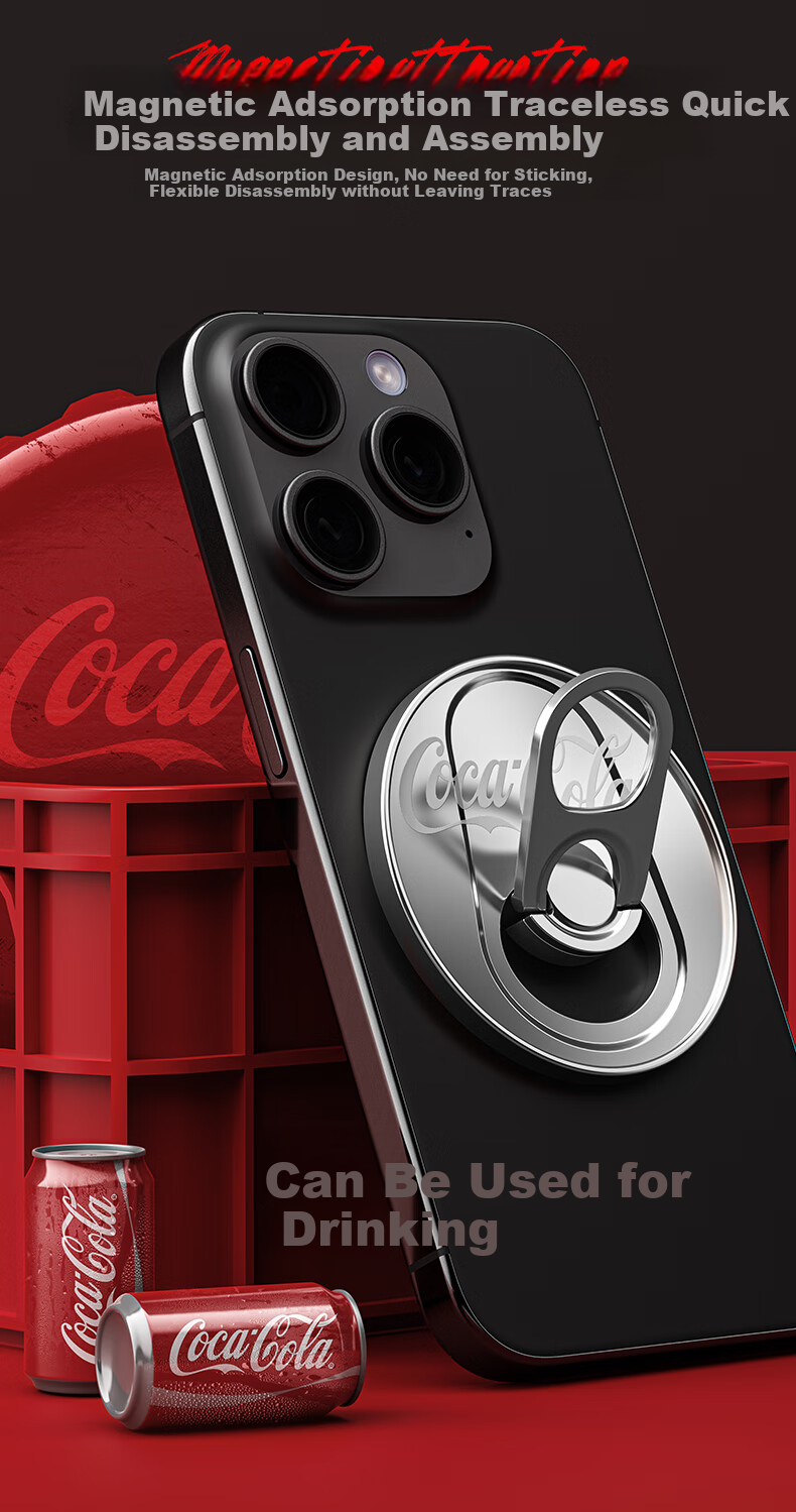 Coca-Cola T14 Magnetic Phone Stand, Creative Ring Holder, MagSafe Stand with Adhesive Back, Desktop Folding Clip, Lazy Support Stand, Suitable for Apple IPhone 17/18 And Android Phones 5