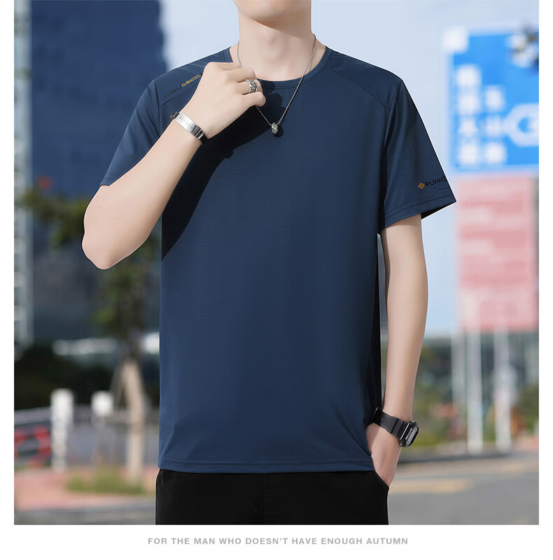 ROMON Men's Short Sleeve T-Shirt Summer Trendy Ice Silk Feel Versatile Business Casual Breathable Base Shirt LY7 Black 4XL 8