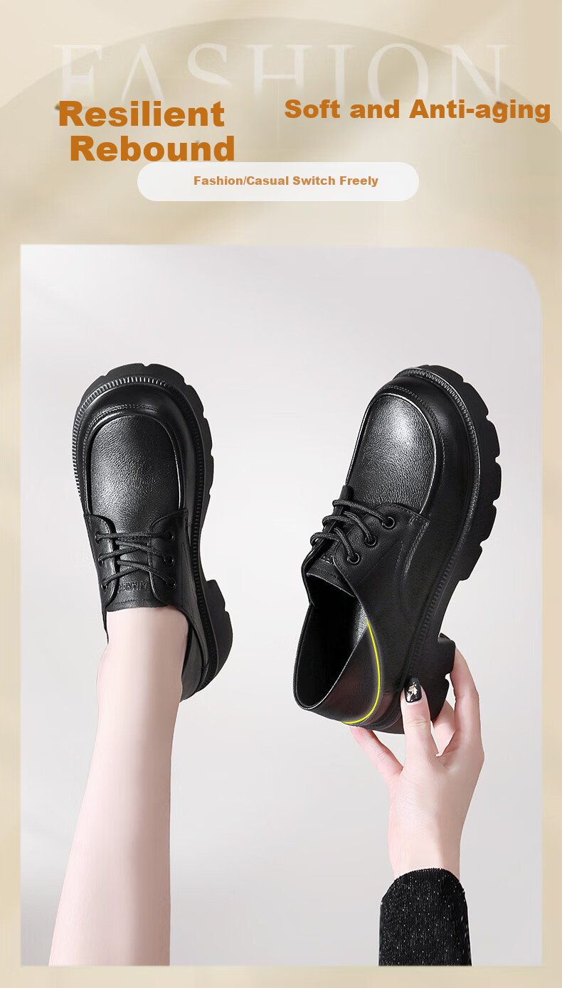 Qiangren Women's Shoes, Top-Grain Leather, Breathable Thick-Soled Flats, Comfortable Wide-Fit Leather Shoes, Loafers, JDA73272, Black, Size 37 1