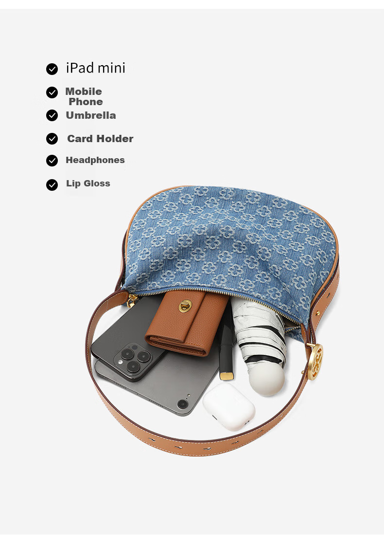 CASSILE Women's Denim-Style Handbag, Large Capacity Light Luxury Shoulder Bag, Practical Gift for Wife on May 20th 5