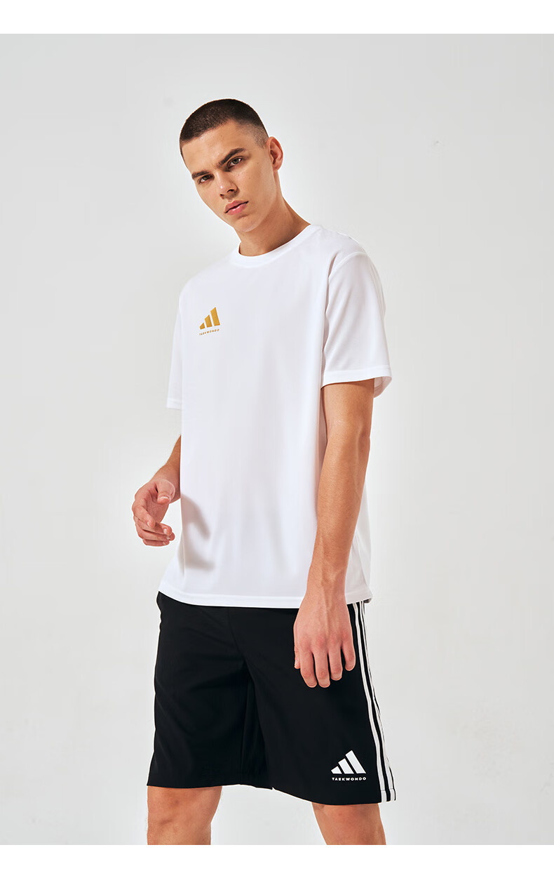 Adidas Summer Sports Moisture-Wicking Running Quick-Dry Short Sleeve And Shorts Set, Black/gold, Size L 4