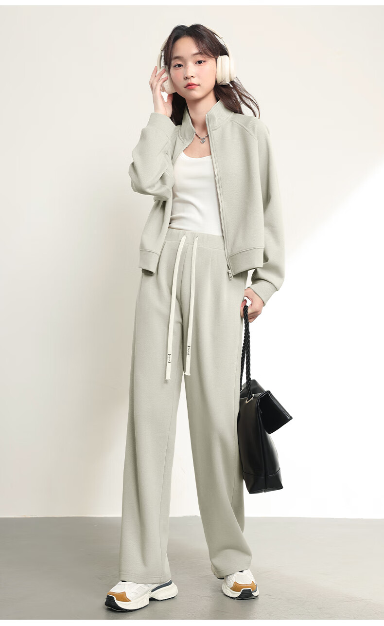 MJ STYLE Starry Sky Cotton Casual Women's Outfit, Spring And Autumn 2026 New Style, Stand-Up Collar Short Cardigan Jacket, Straight Wide-Leg Pants Two-Piece Set 8