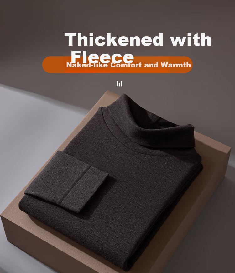 GUJIN Men's Thermal High-Neck Seamless Fleece Lined Silk Wool Base Layer Shirt Outerwear Trendy 7