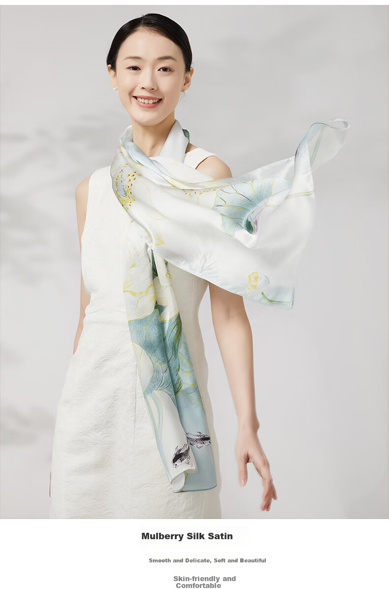 Zhijinlou 100% Mulberry Silk Printed Scarf for Women Traditional Chinese Style Sun Protection Decorative Shawl Birthday Gift 5