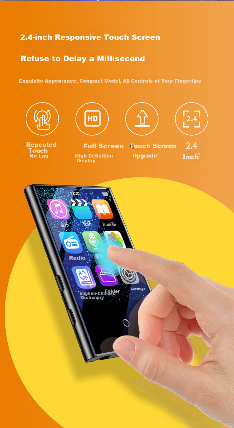 Aigo MP3-502 8GB English-Chinese Dictionary Speaker, Full Touch Screen MP4/MP5 Lossless Music HIFI Player, Portable English Learning Device for Students, Sports-Friendly Portable Metal Gray 4