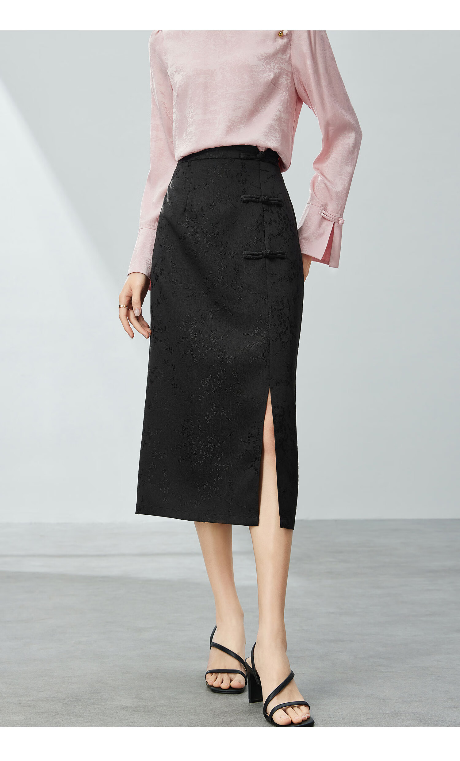 Fan Qin New Chinese-Style Textured Straight Skirt, Early Autumn National Style High-Waist Skirt, Slimming Versatile, 441Q72601, Black, L 22