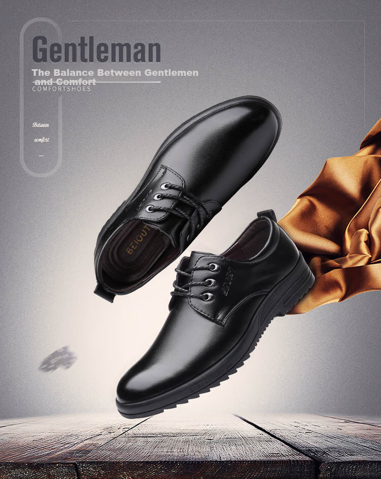 BEIOUTU Men's Business Casual Leather Shoes, Formal Comfortable Low-Top Lace-Up British Style Men's Shoes, 581 Black, Size 43 1