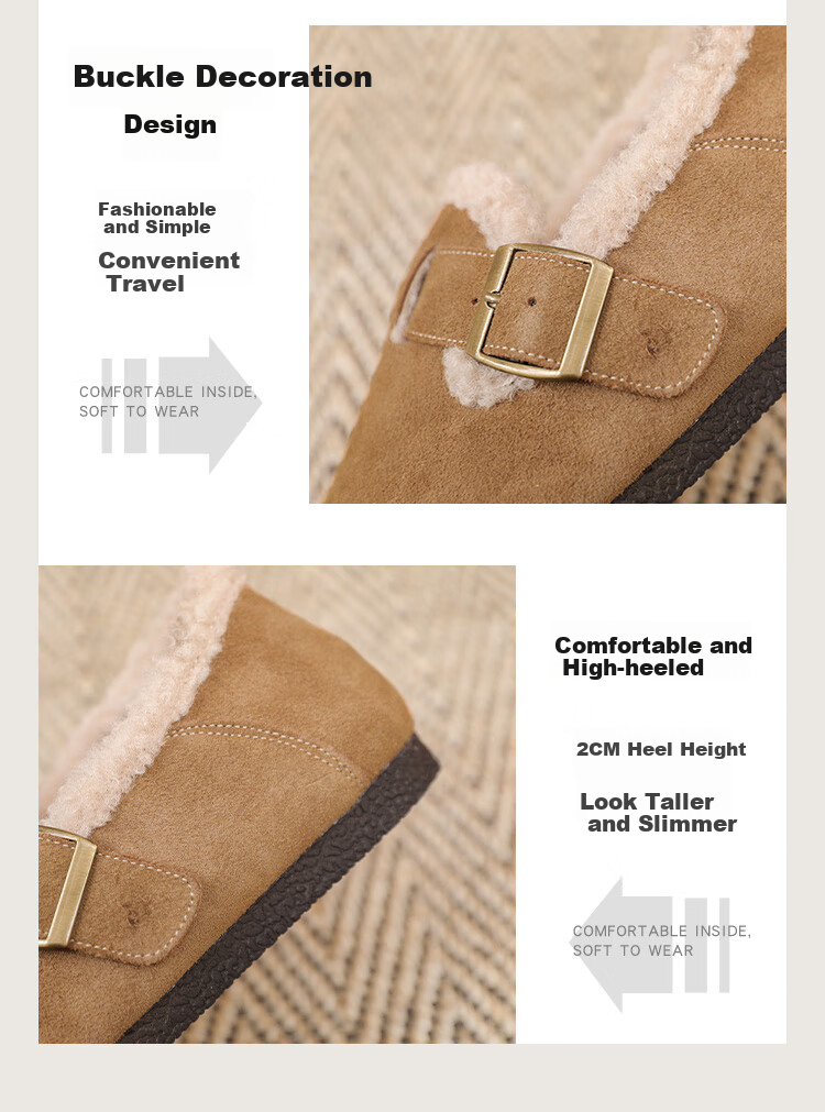 Daphne Birkenstock Women's 2023 Autumn Winter Simple Versatile Closed-Toe Slip-On Fleece-Lined Soft Sole Retro Flats Khaki Size 36 6