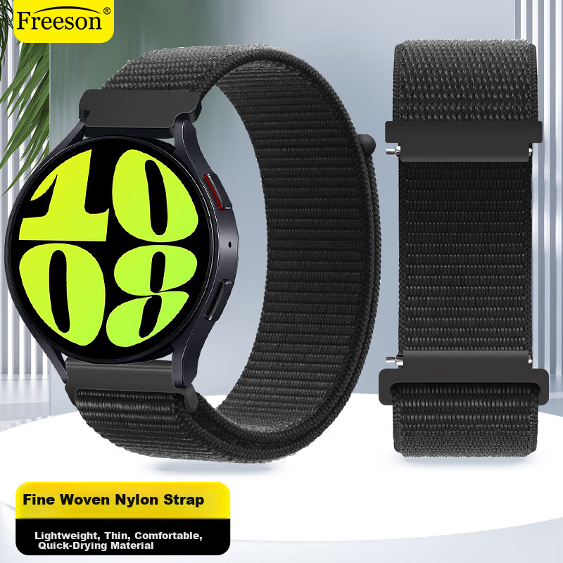 Ремешок Freeson из нейлоновой сетки для Samsung Galaxy Watch 7/6/5/5 Pro/4/3/Classic/Active/Gear, дышащий сменный браслет, 20 мм, черный